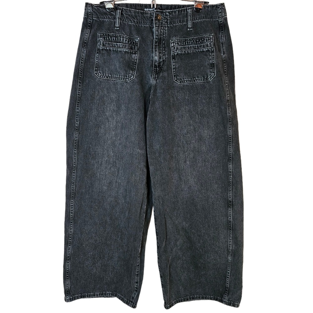 Old Navy High Rise Baggy Wide Leg Jeans Women's 12 Faded Black Grunge Utility